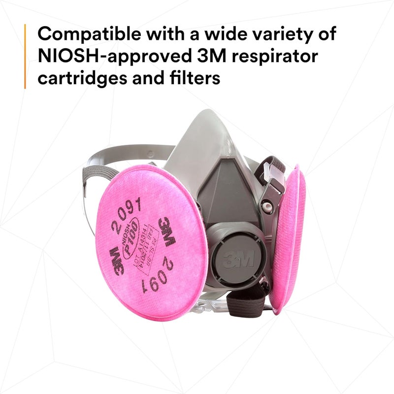 3M Half Facepiece Reusable Respirator Assembly Kit 6391, Size Large, P100, Lightweight, Comfortable, Easy to Adjust, Includes 2091 Particulate Filter, Welding, Soldering, Asbestos - Image 4